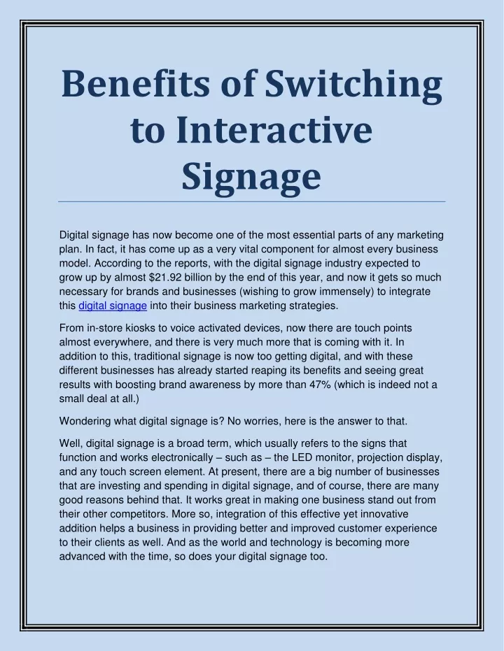 benefits of switching to interactive signage