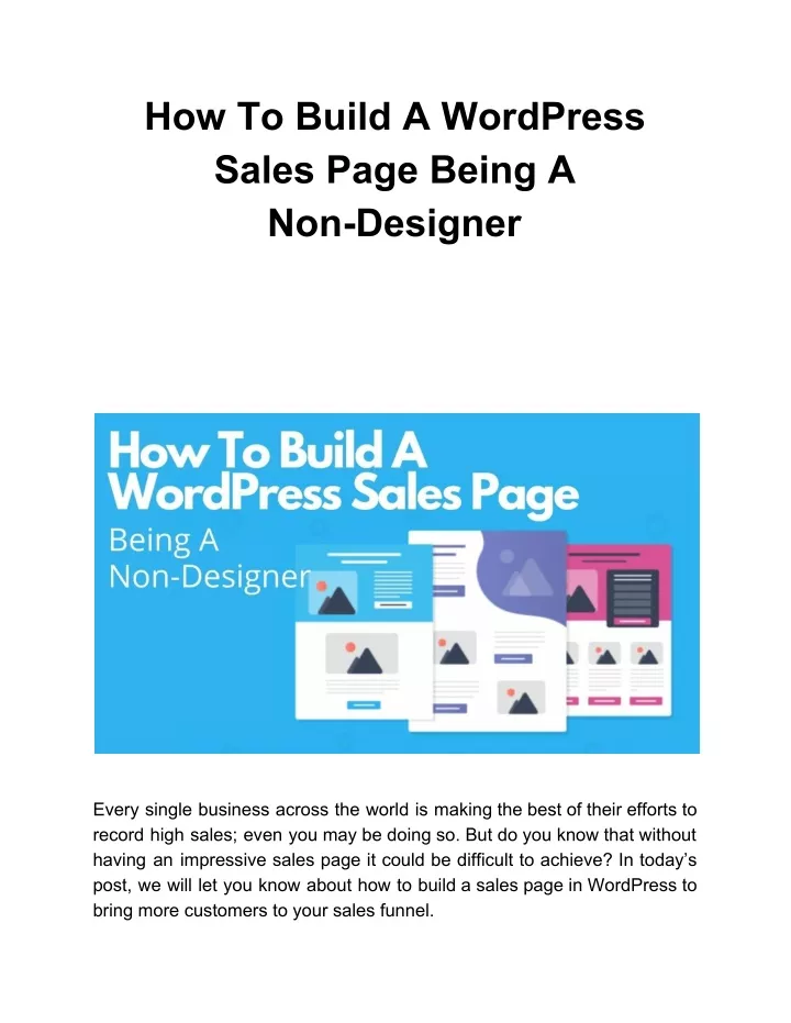how to build a wordpress sales page being