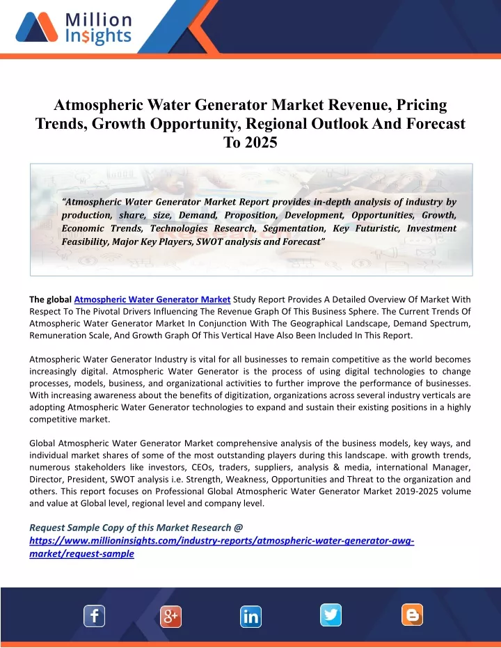atmospheric water generator market revenue