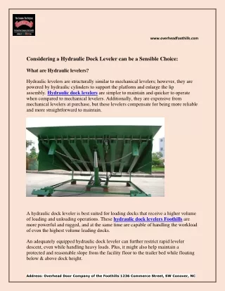 Considering a Hydraulic Dock Leveler can be a Sensible Choice