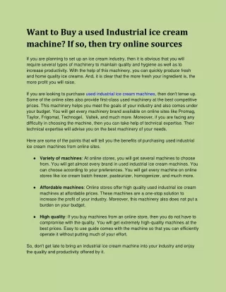 want to buy a used industrial ice cream machine