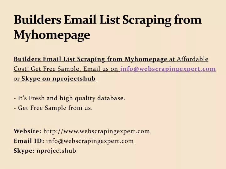 builders email list scraping from myhomepage