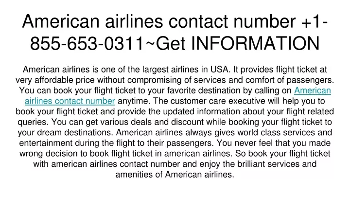 american airlines contact number 1 855 653 0311 get information