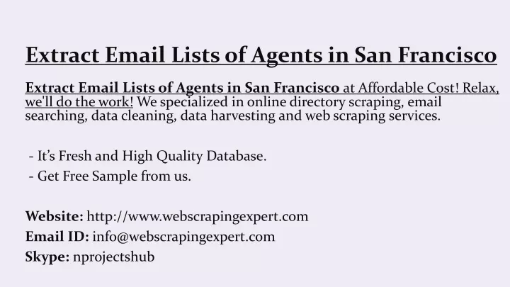 extract email lists of agents in san francisco
