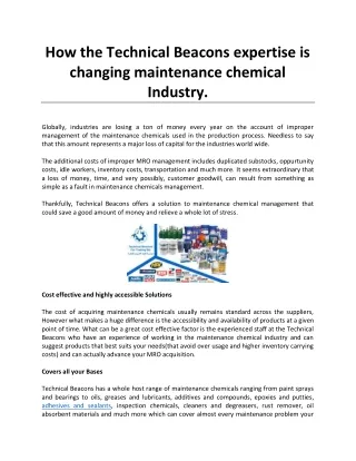 How the Technical Beacons expertise is changing maintenance chemical Industry.