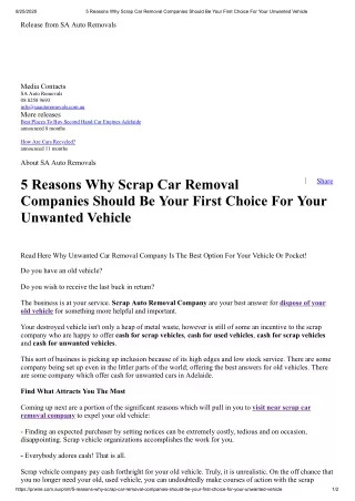 5 Reasons Why Scrap Car Removal Companies Should Be Your First Choice For Your Unwanted Vehicle