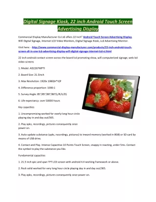digital signage kiosk 22 inch android touch