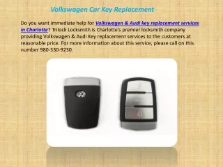 Volkswagen Car Key Replacement