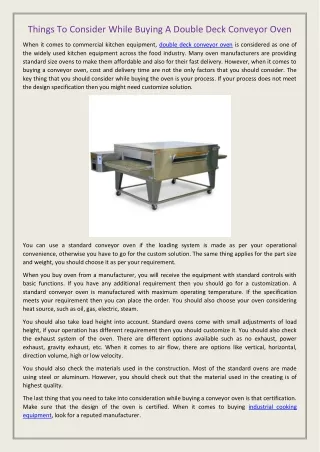 Things To Consider While Buying A Double Deck Conveyor Oven