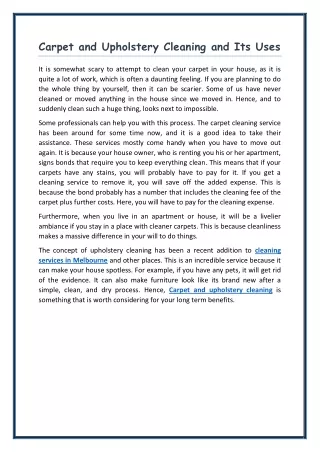 carpet and upholstery cleaning and its uses