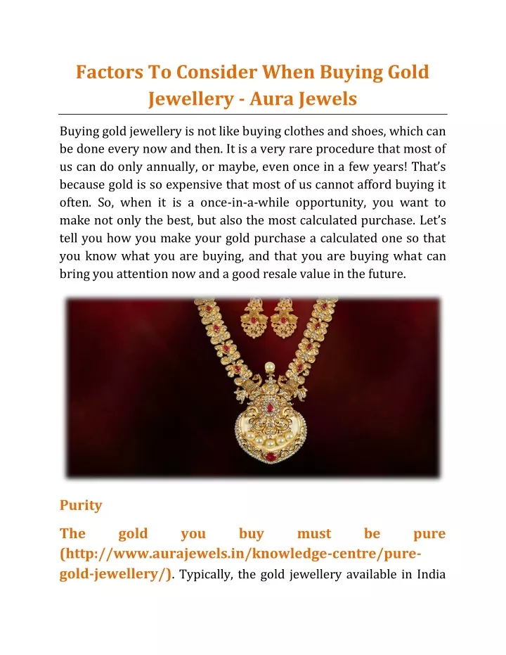 factors to consider when buying gold jewellery