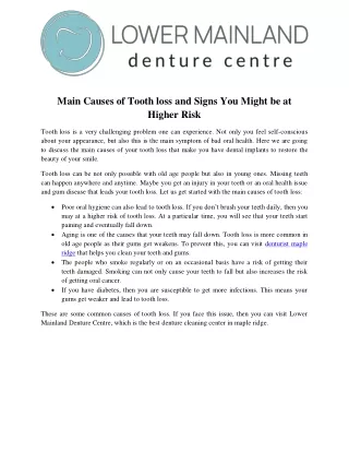 Main Causes of Tooth loss and Signs You Might be at Higher Risk