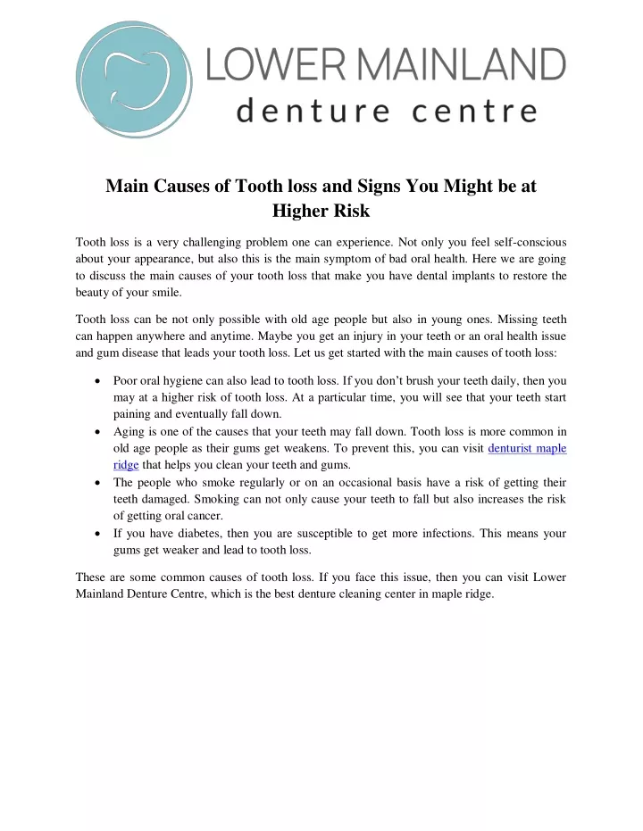 main causes of tooth loss and signs you might