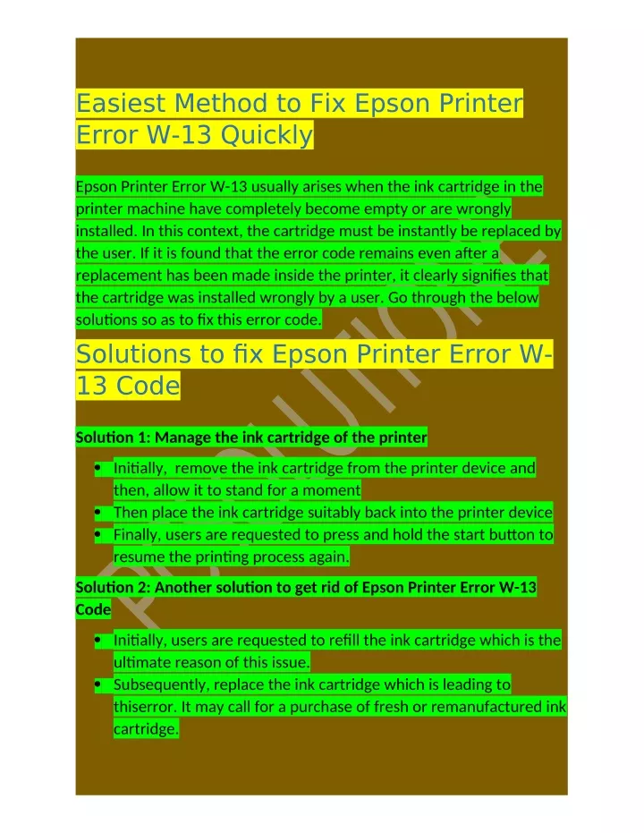 easiest method to fix epson printer error