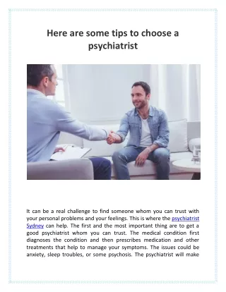 Here are some tips to choose a psychiatrist