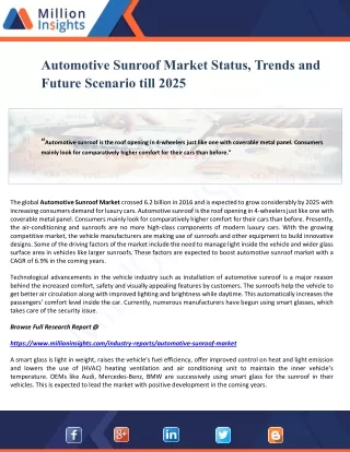 Automotive Sunroof Market Status, Trends and Future Scenario till 2025