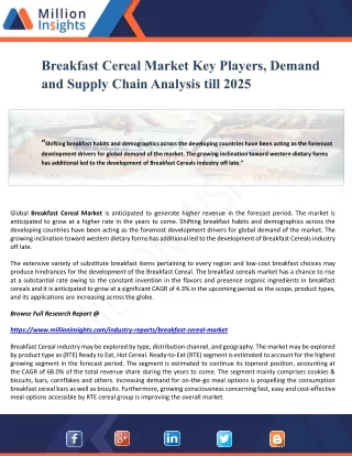 Breakfast Cereal Market Key Players, Demand and Supply Chain Analysis till 2025