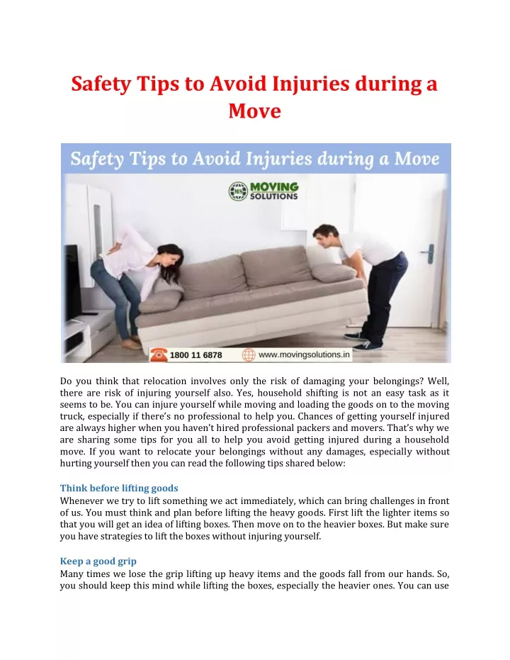 safety tips to avoid injuries during a move