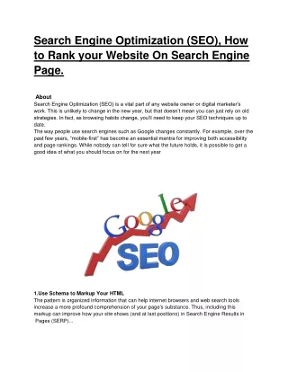 Search Engine Optimization (SEO), How to Rank your Website On Search Engine Page.