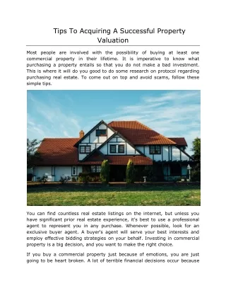 Tips To Acquiring A Successful Property Valuation