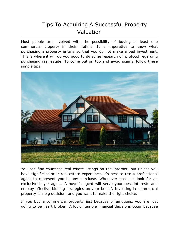tips to acquiring a successful property valuation