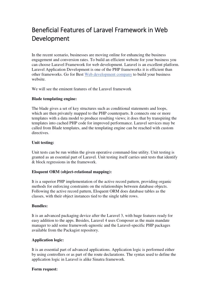 beneficial features of laravel framework