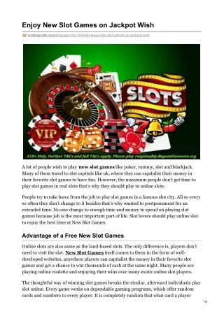 enjoy new slot games on jackpot wish