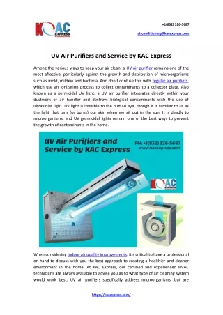 UV Air Purifiers - KAC Express