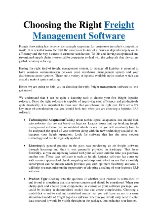 Choosing the Right Freight Management Software