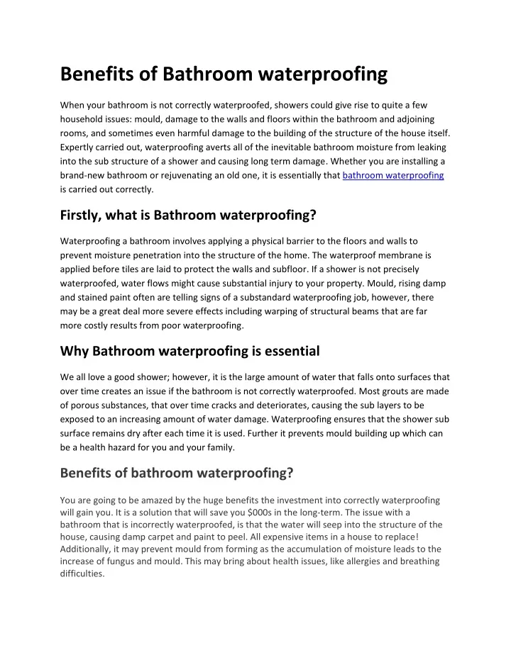 benefits of bathroom waterproofing