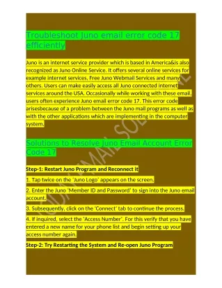 troubleshoot juno email error code 17 efficiently