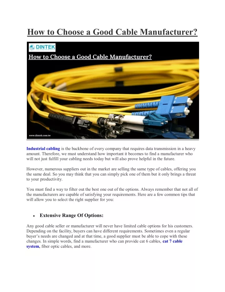 how to choose a good cable manufacturer