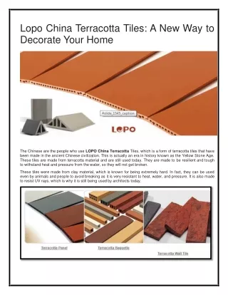 Lopo Terracotta - Looking for LOPO CHINA Terracotta Tile?