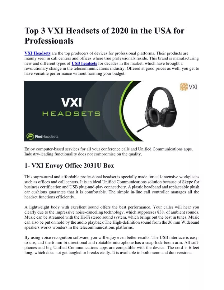 top 3 vxi headsets of 2020