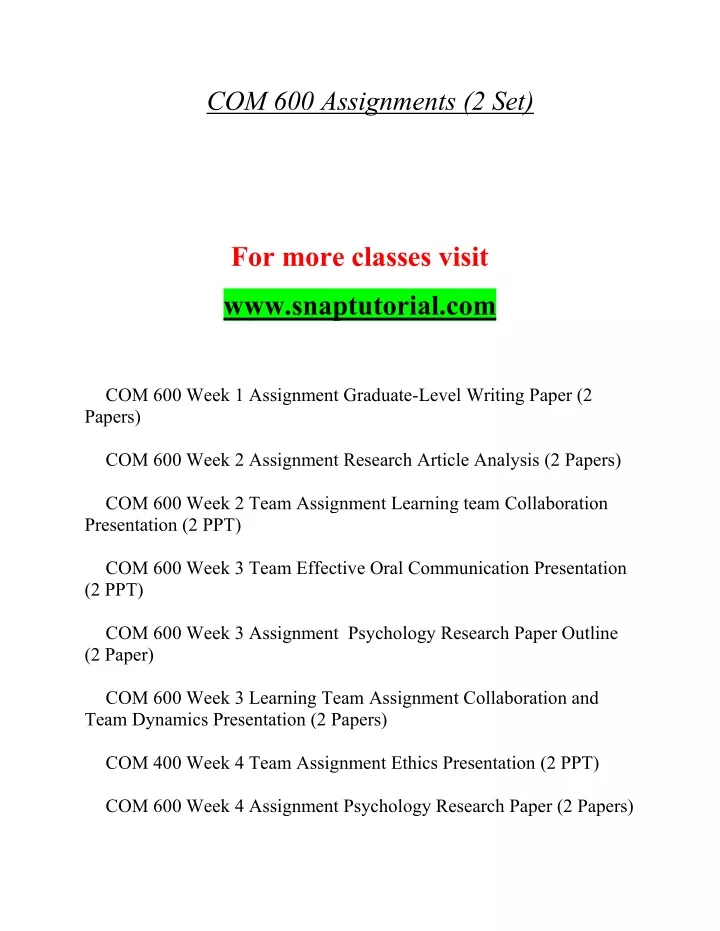 com 600 assignments 2 set