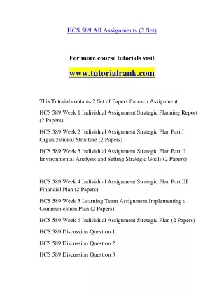 HCS 589 Experience Tradition- tutorialrank.com