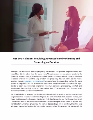 Her Smart Choice: Providing Advanced Family Planning and Gynecological Services