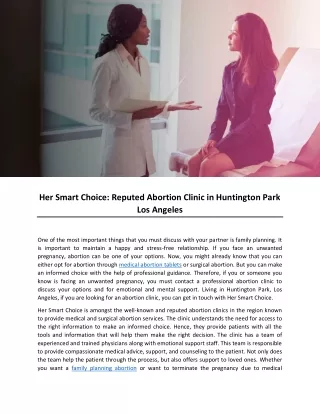 Her Smart Choice: Reputed Abortion Clinic in Huntington Park Los Angeles