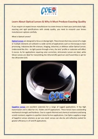 Learn About Optical Lenses & Why It Must Produce Exacting Quality