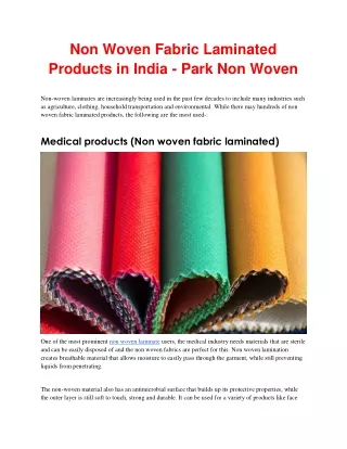 Non Woven Fabric Laminated Products Manufacturers in India - Park Non Woven