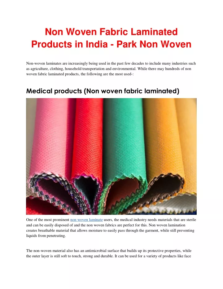 non woven fabric laminated products in india park