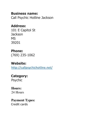 Call Psychic Hotline Jackson