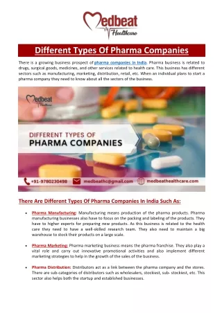 Different Types of Pharma Companies