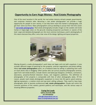 Opportunity to Earn Huge Money - Real Estate Photography