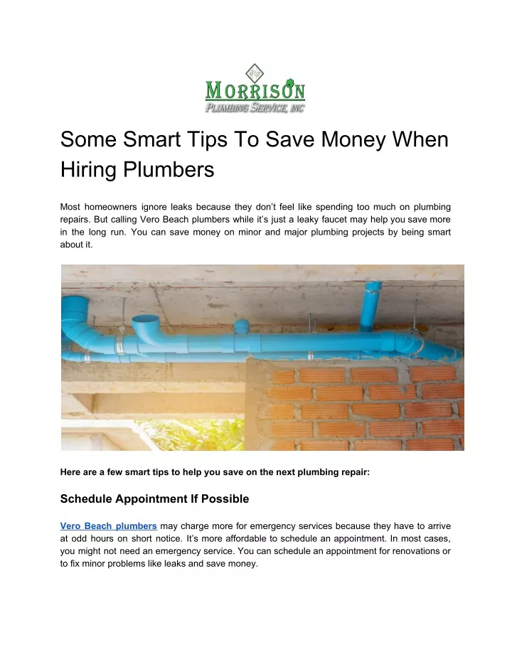 some smart tips to save money when hiring plumbers