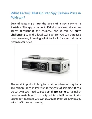 What Factors That Go Into Spy Camera Price in Pakistan