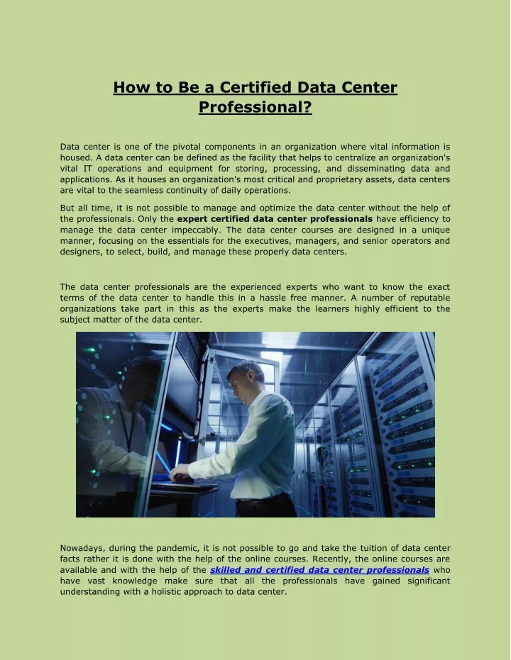 how to be a certified data center professional