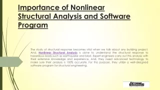 Importance of Nonlinear Structural Analysis and Software Program