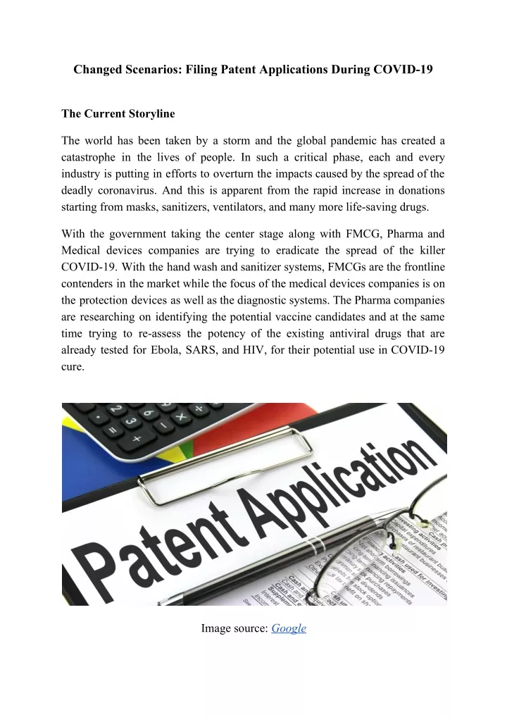 changed scenarios filing patent applications