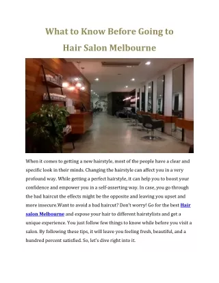 What to Know Before Going to Hair Salon Melbourne